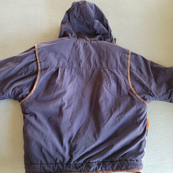 East West large floral southwestern vintage chunky jacket hoodie navy cream moun - Picture 6 of 7